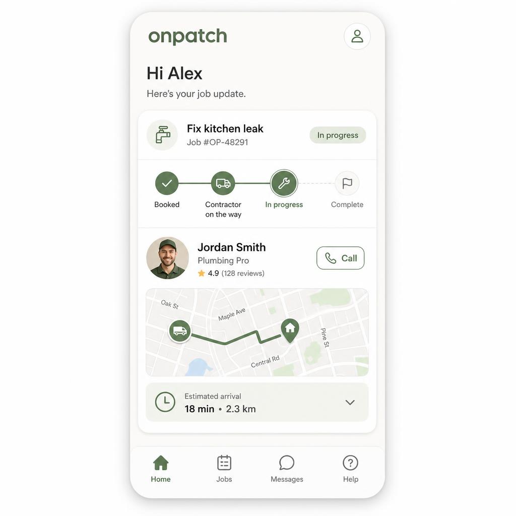 onpatch client portal — Live job tracking